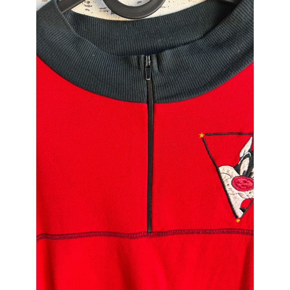 VTG Womens Sz XL Looney Tunes 1997 Red Oversized Long Sleeve Shirt 1/4 Zip - Picture 8 of 9